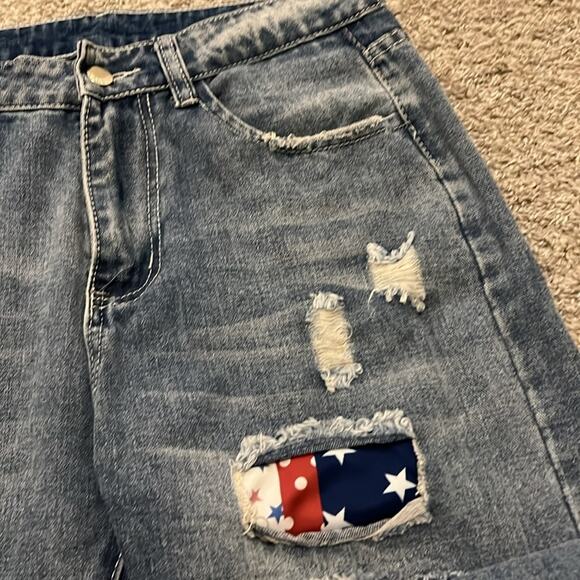 Women’s Patriotic Americana Blue Jeans‎ Denim 8 10 (30 waist) Rugged Frayed M - Picture 9 of 16
